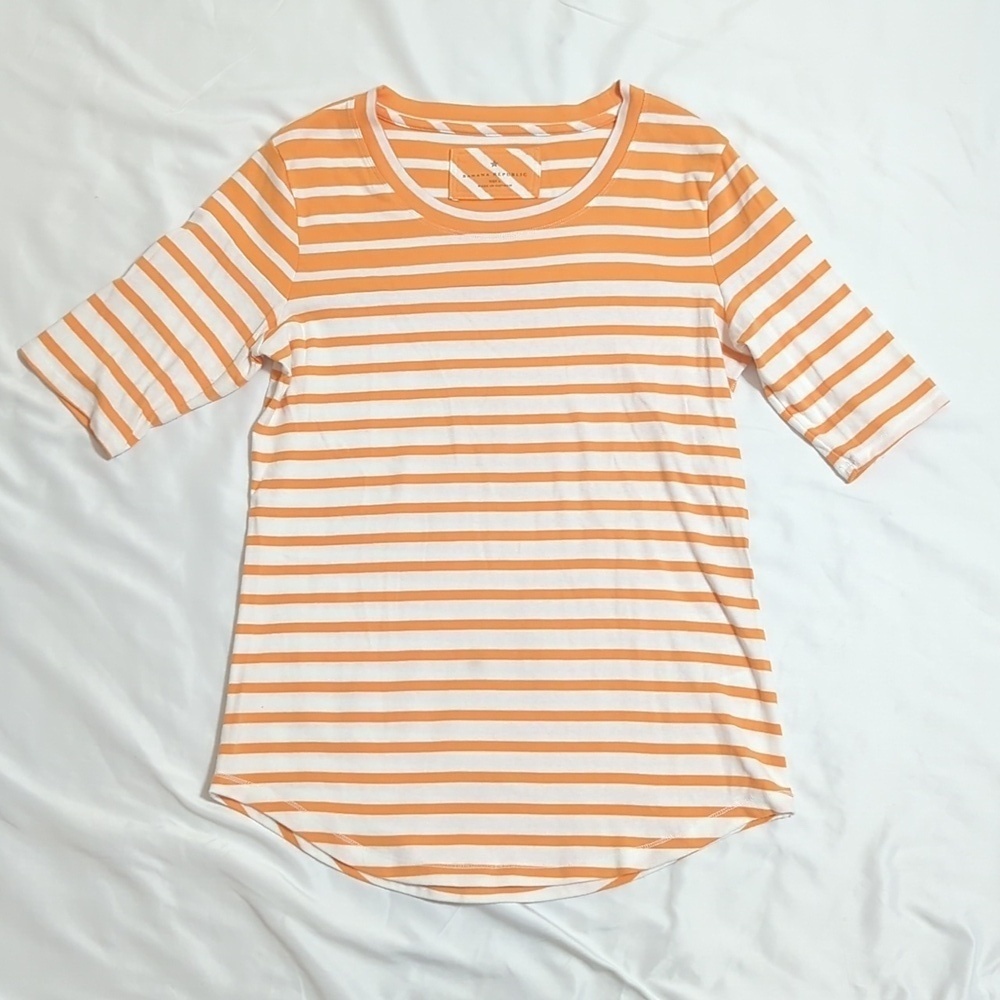 Banana Republic Short Sleeve Striped Top, Color White/Orange Size L